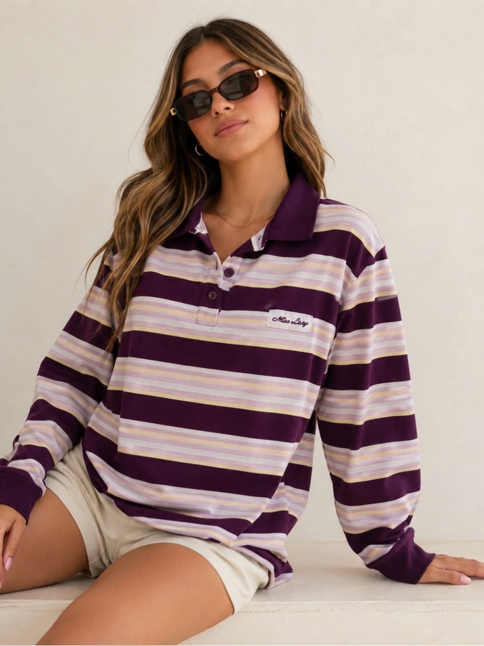Cider Striped Polo in Plum and Cream